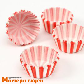 Капсула бумажная для конфет, d-3,5см  h-2см, КРАСНЫЕ ПОЛОСЫ (миниупак ~20-25 шт)