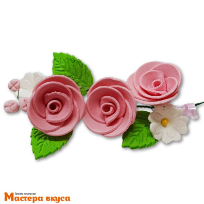Сахарное украшение букет РОЗОВЫЕ РОЗЫ, длина ~16см