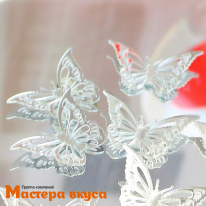 Зеркальное украшение  мини БАБОЧКИ изогнутые, серебряные, (набор 10 шт) ~3,5*4,5 см 