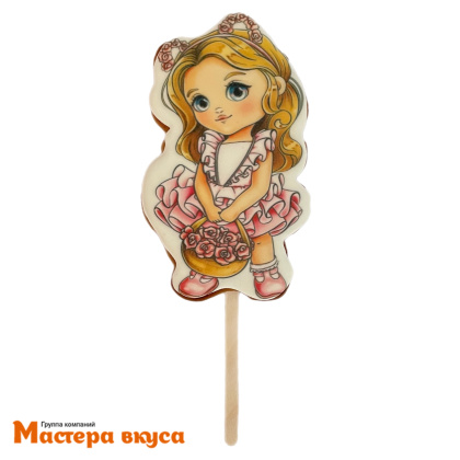 Топпер имбирный пряник "Девочка с цветами", ~12*7 см, 55 гр