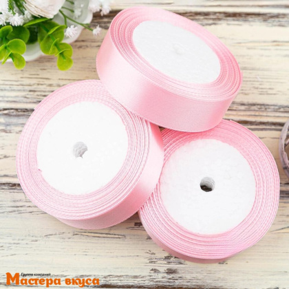 Лента атласная, РОЗОВАЯ (СВЕТЛАЯ), 25мм, ~23м