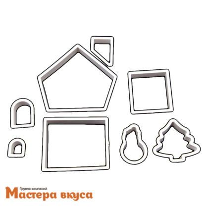 Набор вырубок пластик  ПРЯНИЧНЫЙ ДОМИК сборный 3D, ~11*10 см (набор 8 элементов)