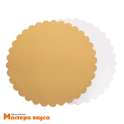 Подложка ФИГУРНАЯ картон круг 1,5 мм золото/белая, D280 мм