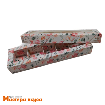 Упаковка для конфет  5 шт с окном (крышка/дно) 235*70*30мм (С праздником/розы) (3-д)