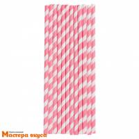 Трубочки бумажные, 20 см (упак 50 шт)  Бело-розовые