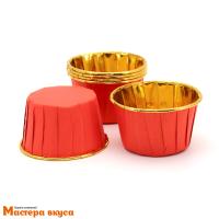 Форма бумажная Маффин 50*40 мм, фольгированные Золото+Красный, 6шт