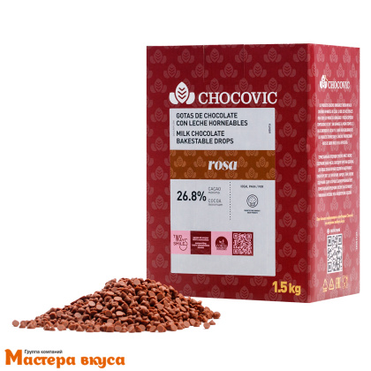 Капли шоколадные термостабильные Chocovic молочная масса 26,8% ROSA, упак 1,5 кг