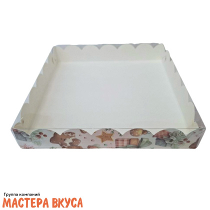 Упаковка для пряников и печенья с прозр. крышкой 200*200*35 мм  НГ (Елочные игрушки)