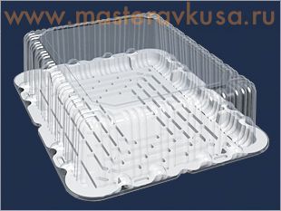 Контейнер прямоугольный,  390*290  h135 мм  на 3-6 кг (комплект дно/крышка), Т-313