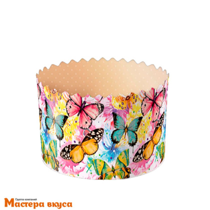 Форма бумажная для кулича (200г) d90*h90 мм БАБОЧКИ ЦВЕТНЫЕ