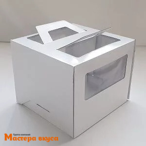 Короб для торта с окном и ручками 240*240*200 мм, белый СТАНДАРТ