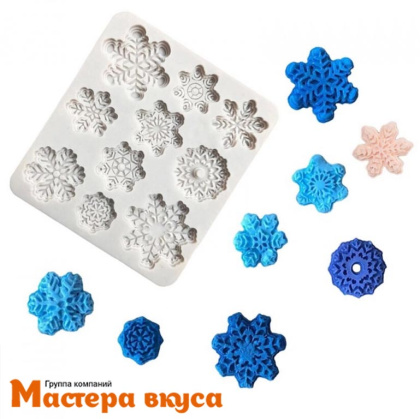 Молд силиконовый СНЕЖИНКИ 10в1, 7,9*8,8 см