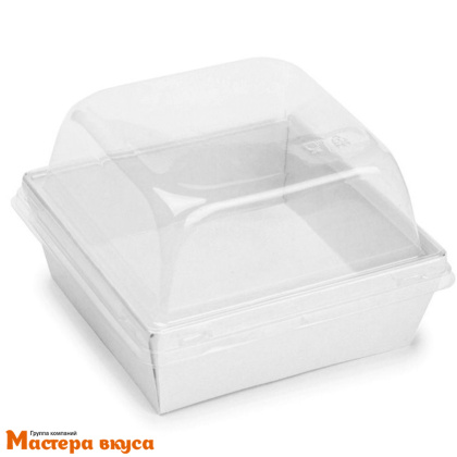 Упаковка SmartPack 900 с купольной крышкой (белая), 14,7*14,7см h-9,5см (для бенто-торта и моти)
