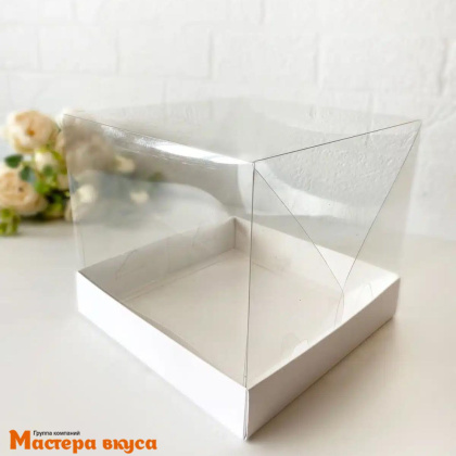 Коробка под бенто-торт ПРЕМИУМ с прозр.крышкой, 180*180*160 мм (белая)