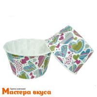 Форма бумажная Маффин 50*40 мм, ламинированная ЦВЕТНЫЕ СЕРДЦА