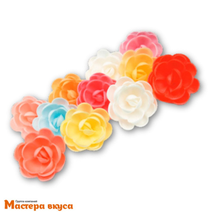 Вафельные цветы РОЗЫ большие сложные, d~5 см Микс, (упак 3 шт)