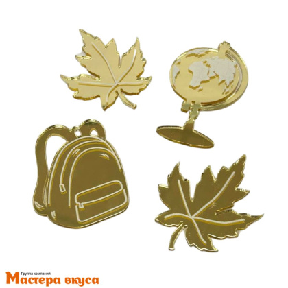 Зеркальное украшение  мини ШКОЛЬНЫЙ, золото, (набор 4 шт) ~3,7-6,1 см