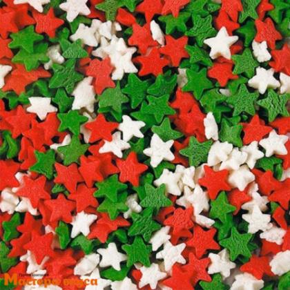 Посыпка ЗВЕЗДЫ красные/белые/зеленые, 25 гр 