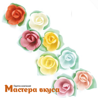 Вафельные цветы РОЗЫ на трилистнике, d~3 см (упак 90 шт микс) 