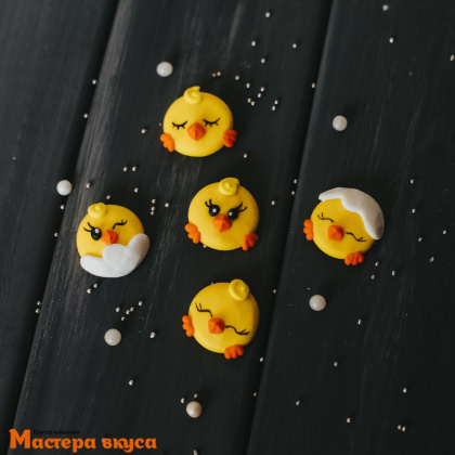 Сахарная фигурка  ЦЫПЛЯТА пасхальные малые (плоские, круглые), микс d~2,5 см, упак 3 шт