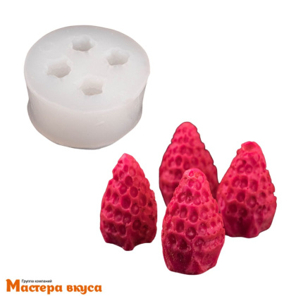 Молд силиконовый  3D КЛУБНИКА (ЗЕМЛЯНИКА) 4в1, d5 см h2,5 см