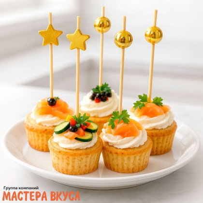 Шпажки "Звезды и Жемчужины", золото, дерево, 11 см (набор 24 шт)