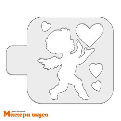 Трафарет для нанесения рисунка, (на выпечку и кофе) d~10 см  АНГЕЛОЧЕК С СЕРДЦЕМ