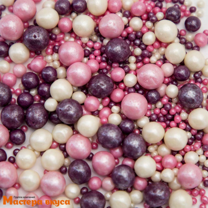 Посыпка Шарики зерновые Жемчуг микс Белый-Розовый-Сиреневый (d2-7мм), 50 гр