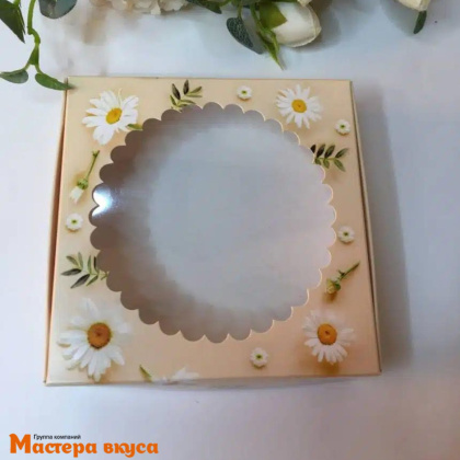 Упаковка для пряников и печенья с окном 11,5*11,5*3 см  (Ромашки)