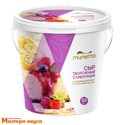 Сыр творожный сливочный м.д.ж.62 %, Милетто, ведро 3,3 кг