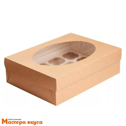 Коробка для 12 капкейков с окном, 330*250*100 мм (крафт), OSQ MUF