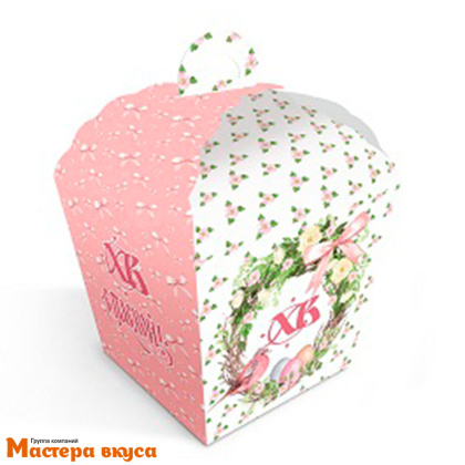 Коробка под кулич и пряничный домик без окна с ручкой 17*17*26 см (Весенняя Пасха)
