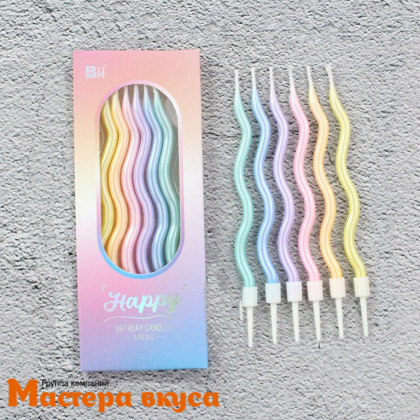 Свечи высокие Волна пастельные перламутр, (набор 6 шт), 14 см