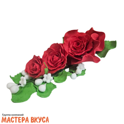 Сахарное украшение ветка РОЗА КРАСНАЯ, длина ~20см