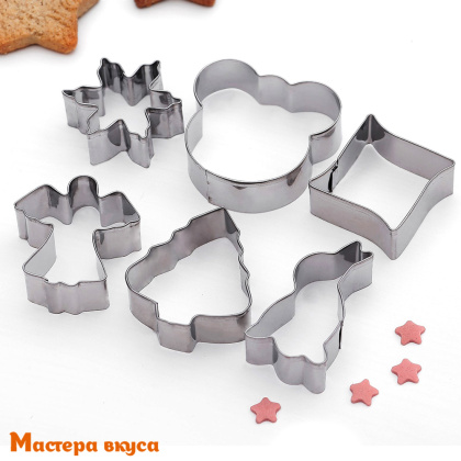 Набор вырубок металл  ЗАЙЧИК, МИШКА, АНГЕЛ, ЕЛКА, СНЕЖИНКА, ~4,5*3,5 см (набор 6 шт)