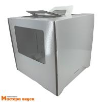 Короб для торта с окном и ручками 260*260*260 мм, ламинированный белый, СТАНДАРТ