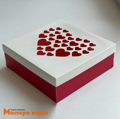 Упаковка для зефира и пирожных 200*200*70 мм  (Сердечки) (2-д)