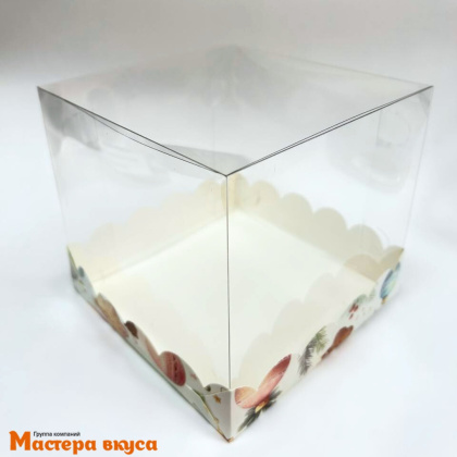 Коробка под бенто-торт и пряничн.домик ПРЕМИУМ с прозр.крышкой, 150*150*140 мм (Елочные игрушки)