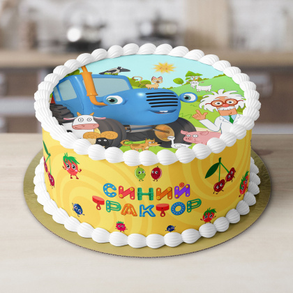 Фотопечать Синий трактор, для торта, № 1
