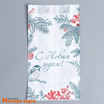 Пакет бумажный 200*110 мм, без окна, V-образное дно, (белый) "Новогодняя ботаника"