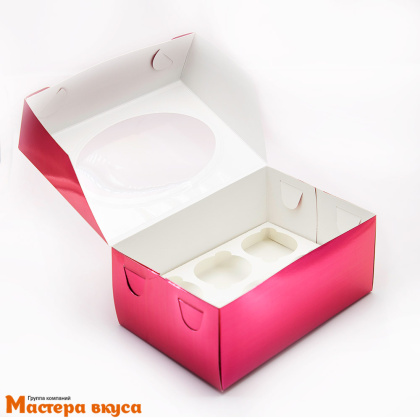 Коробка для  6 капкейков с окном, 235*160*100 мм (фуксия) (2-д)