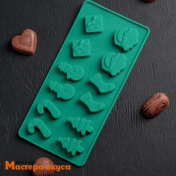 Форма для шоколада силиконовая  НОВОГОДНЕЕ АССОРТИ (12 ячеек) 21,5*10 см 
