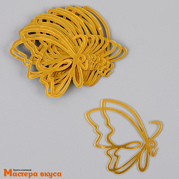 Зеркальное украшение БАБОЧКИ, вид сбоку, золото/серебро, пластик (набор 3 шт) ~7*6 см