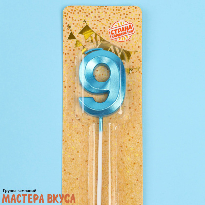 Свеча-цифра "Грань", голубой металлик, на шпажке  (h-5 см) - 9
