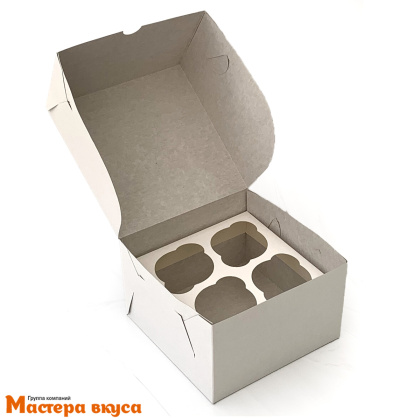 Коробка для  4 капкейков без окна, 160*160*100 мм (белая)