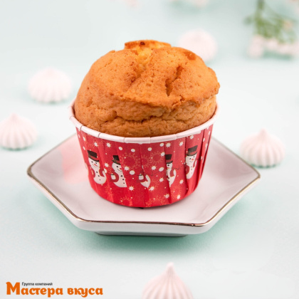 Форма бумажная Маффин 50*40 мм, ламинированная  КРАСНАЯ - СНЕГОВИКИ