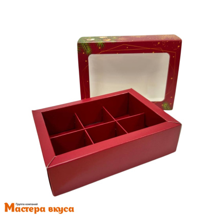 Упаковка для конфет  6 шт с окном и обечайкой 137*98*38 мм НГ (Зима Бордо)