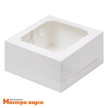 Упаковка для бенто-торта с окном 160*160* 80 мм, картон (белая) 