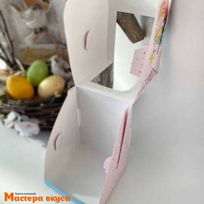Коробка для  1 капкейка и кулича с панорамным окном, 125*95*95 мм,  (Счастливой пасхи с корзинкой)