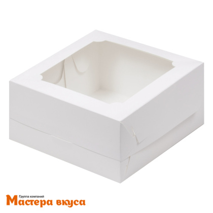 Упаковка для бенто-торта с окном 160*160* 80 мм, картон (белая) 